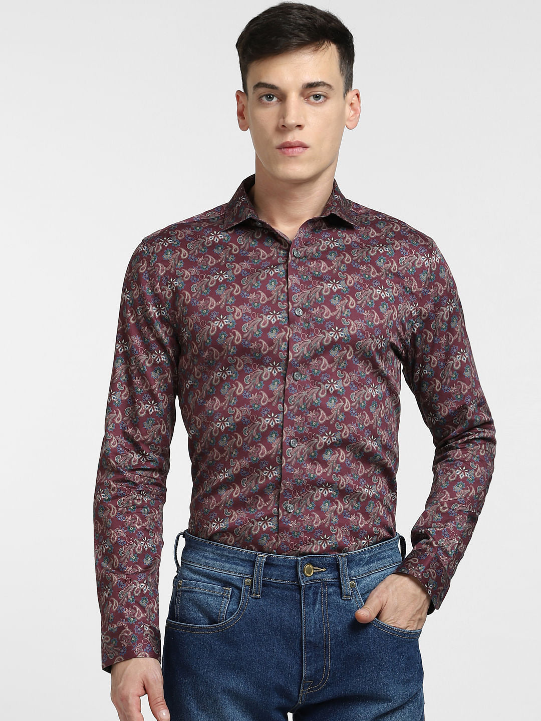 Maroon Printed Full Sleeves Shirt