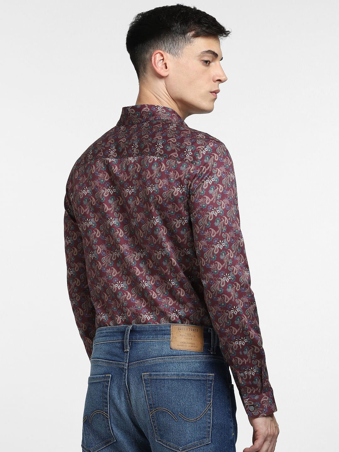 Maroon Printed Full Sleeves Shirt