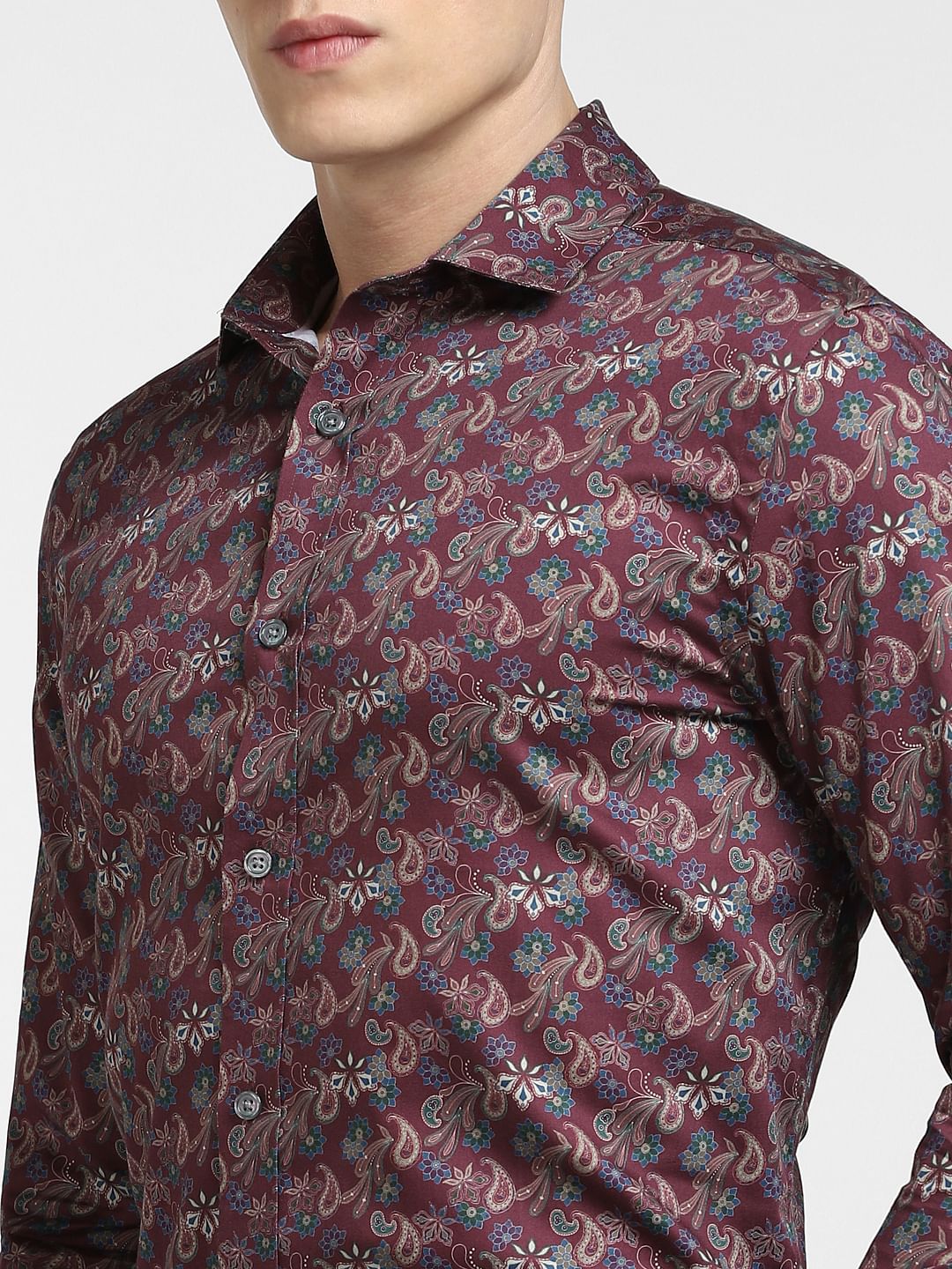 Maroon Printed Full Sleeves Shirt