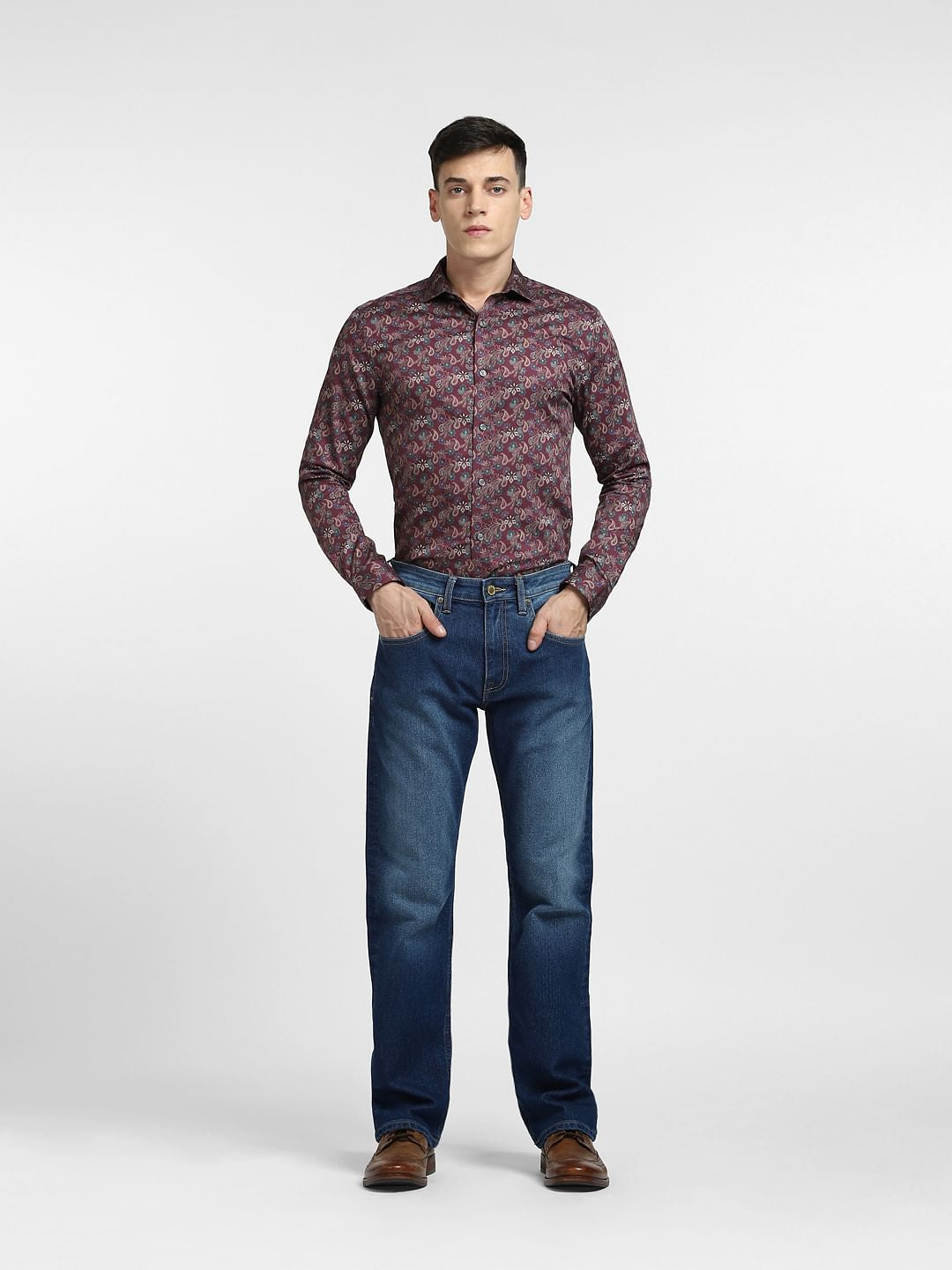 Maroon Printed Full Sleeves Shirt