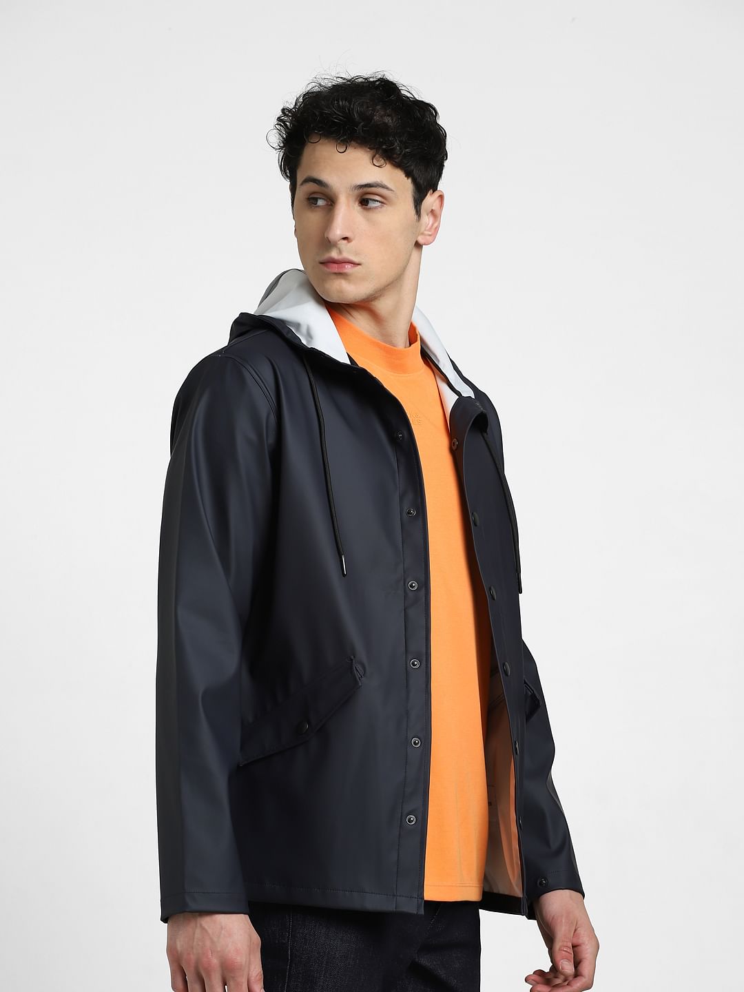 Navy Blue Hooded Rain Jacket