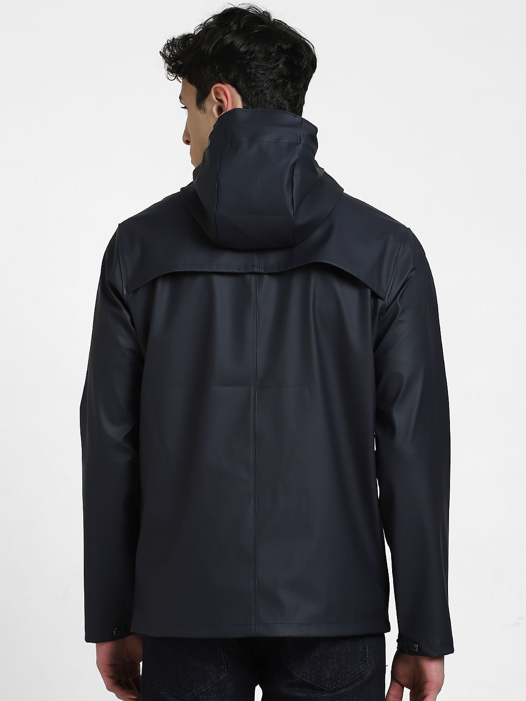 Navy Blue Hooded Rain Jacket