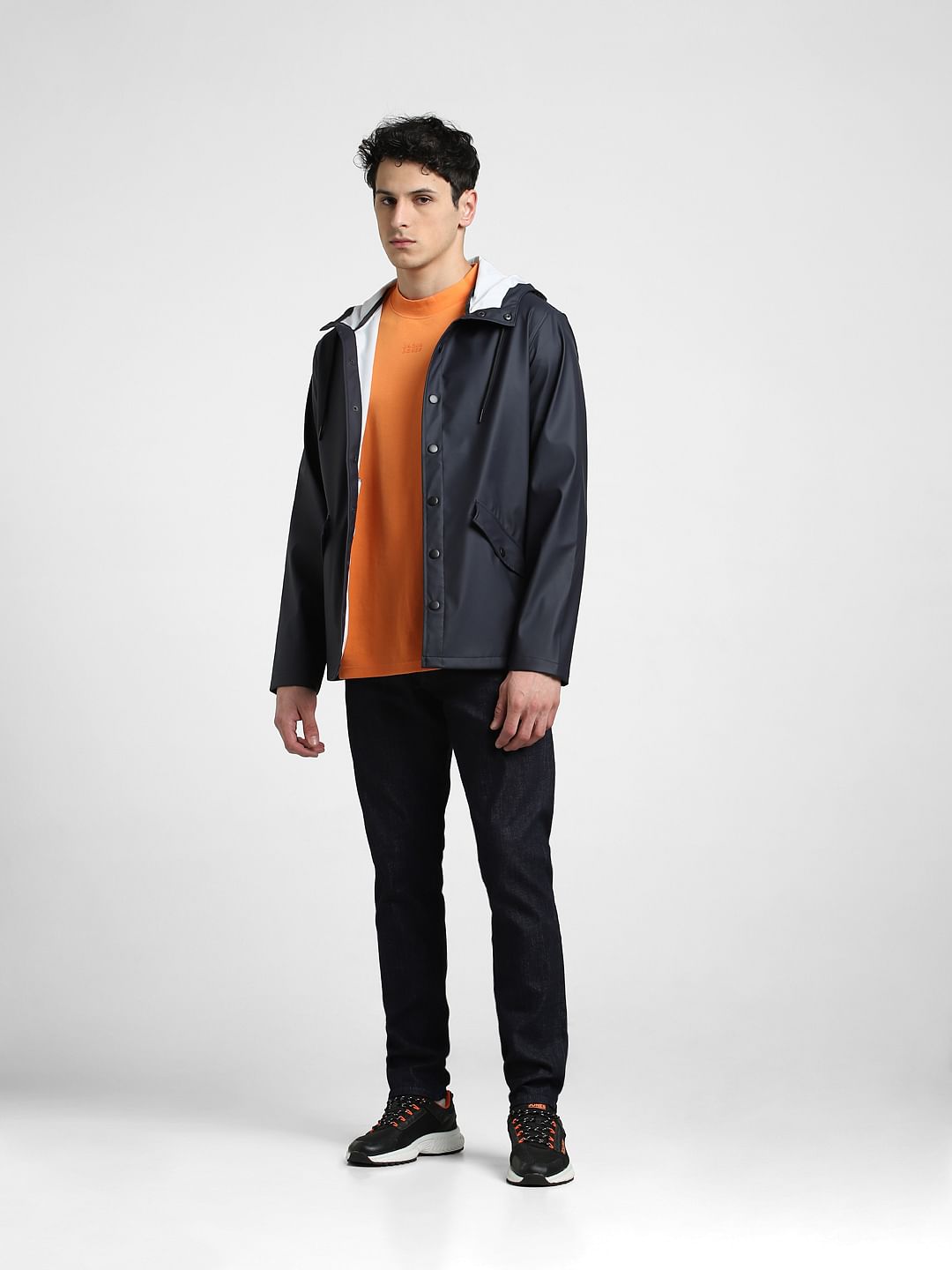 Navy Blue Hooded Rain Jacket