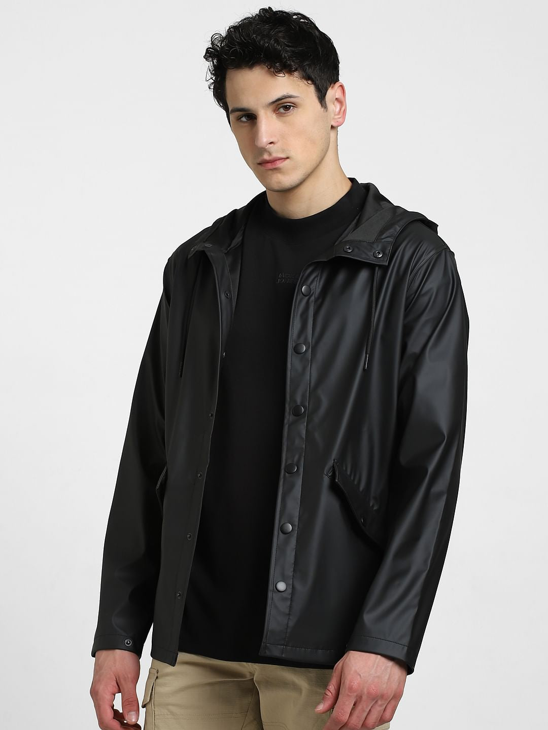 Black Hooded Rain Jacket