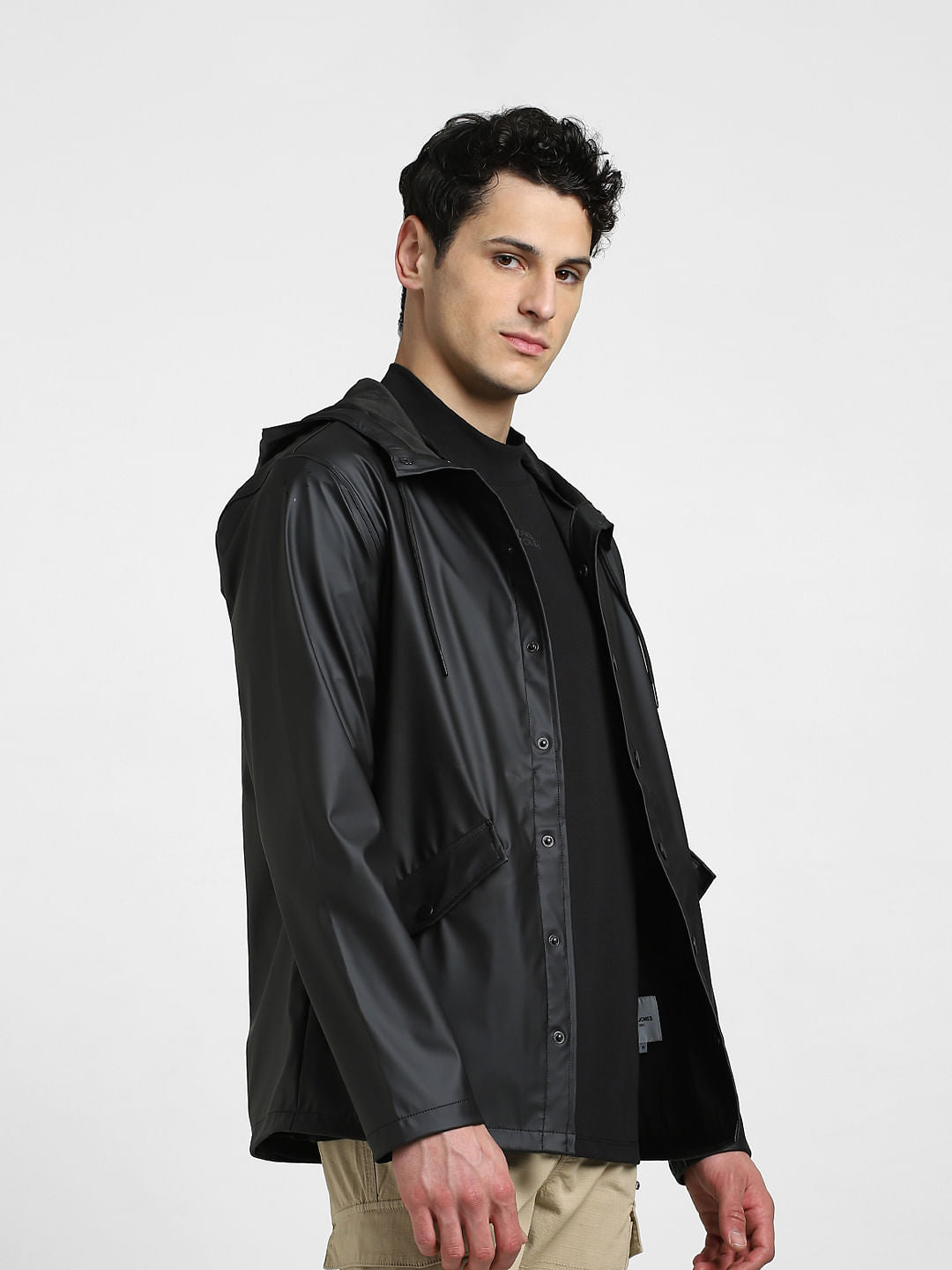 Black Hooded Rain Jacket