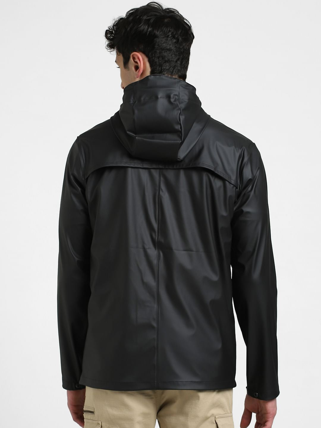Black Hooded Rain Jacket