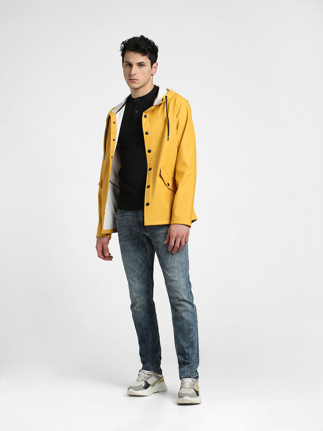 Yellow Hooded Rain Jacket