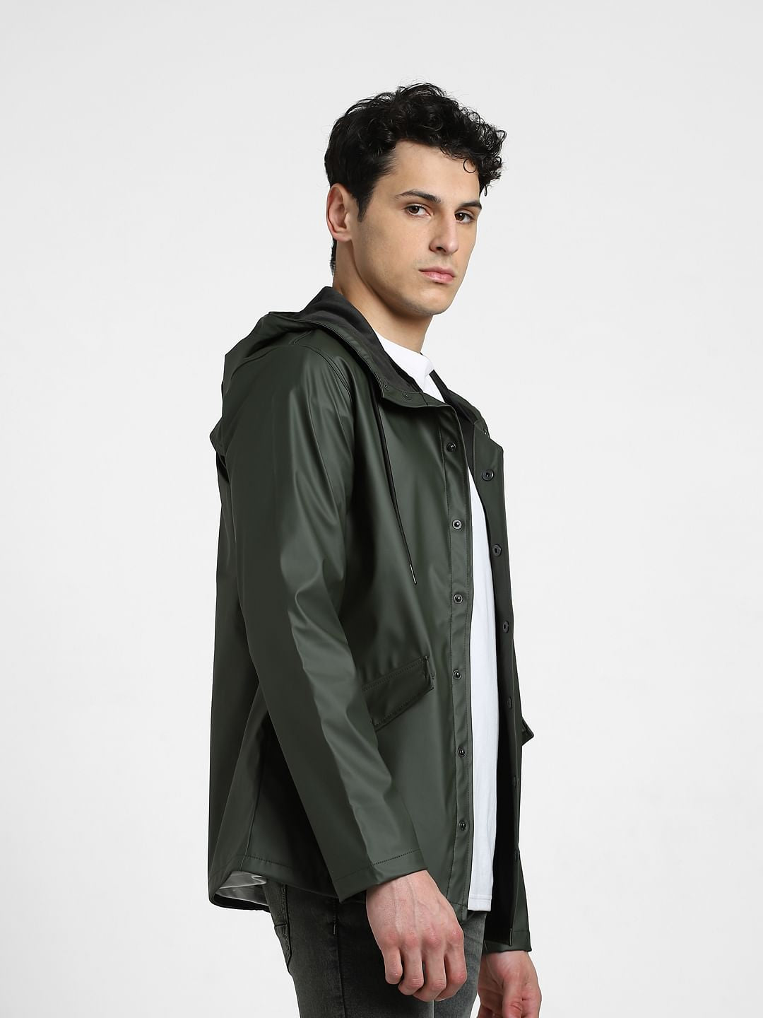 Dark Green Hooded Rain Jacket
