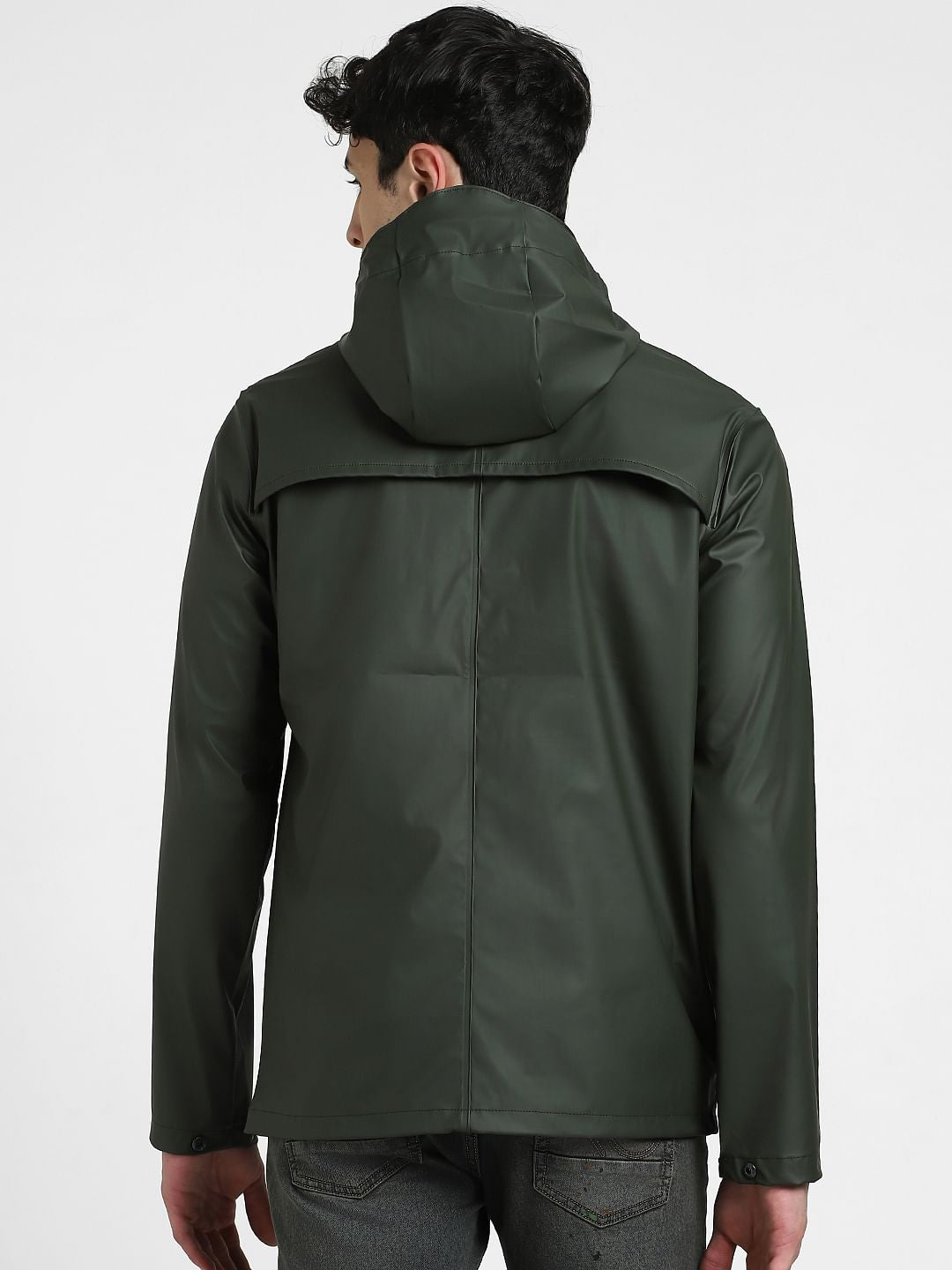 Dark Green Hooded Rain Jacket