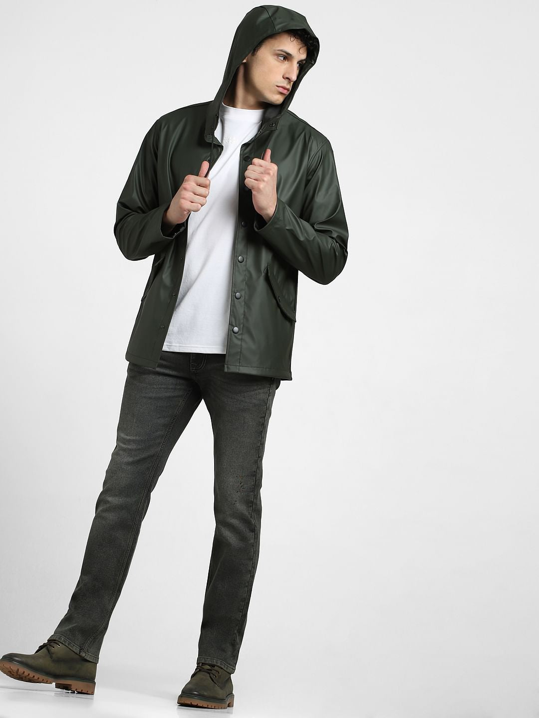 Dark Green Hooded Rain Jacket