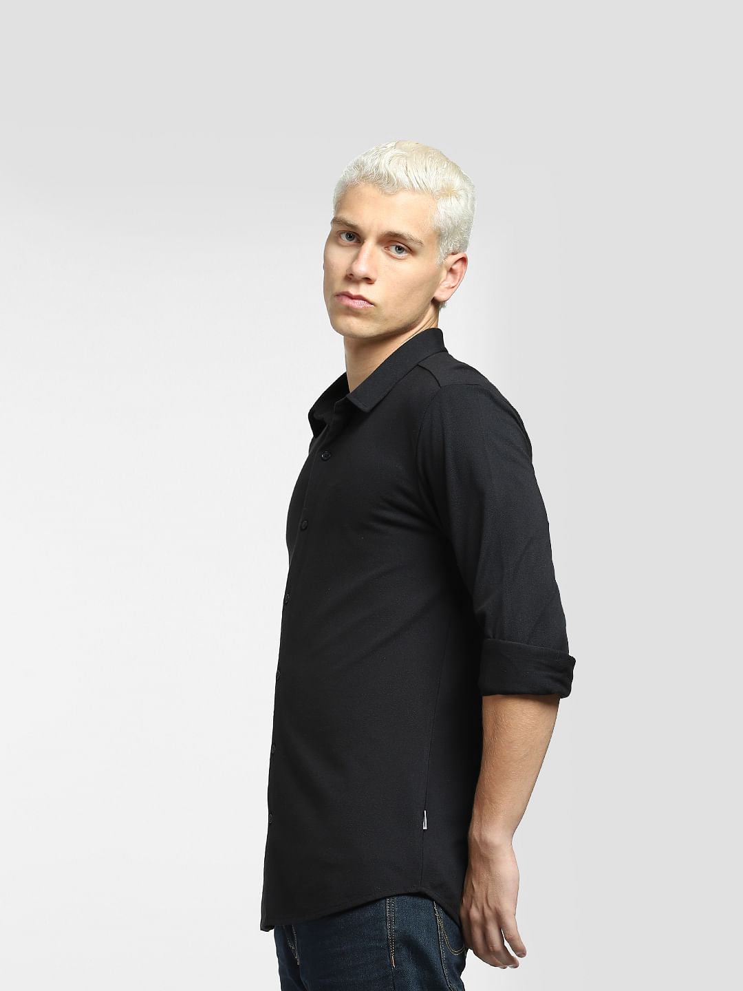 Black Knit Full Sleeves Shirt