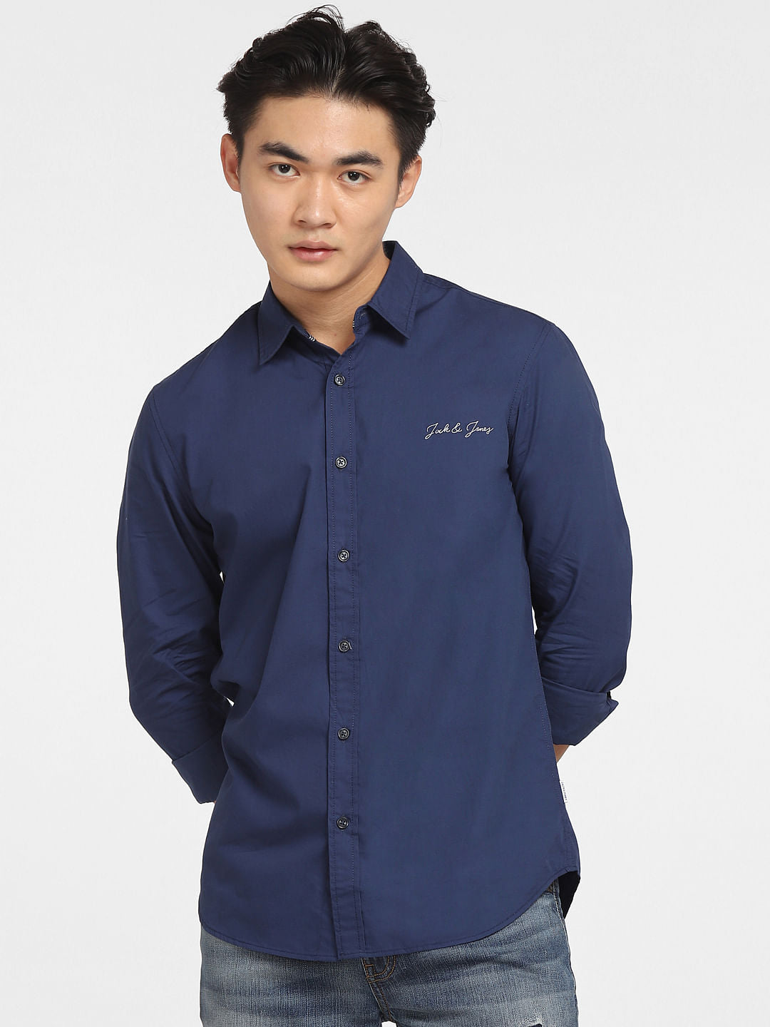 Blue Logo Print Full Sleeves Shirt