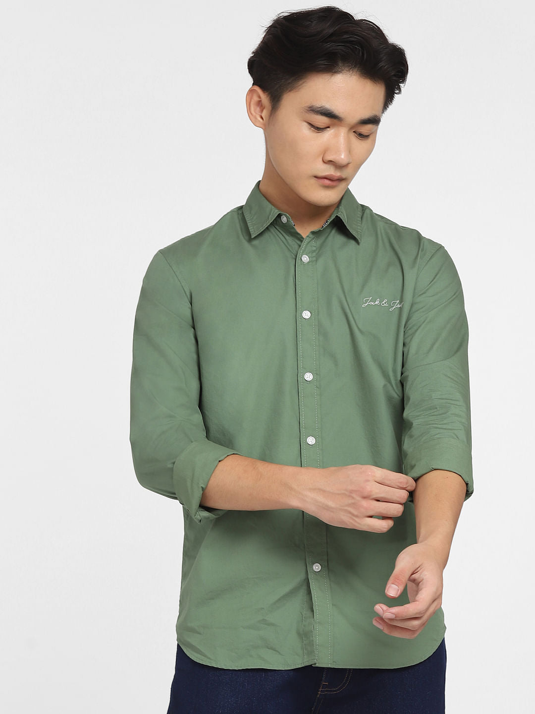 Green Logo Print Full Sleeves Shirt