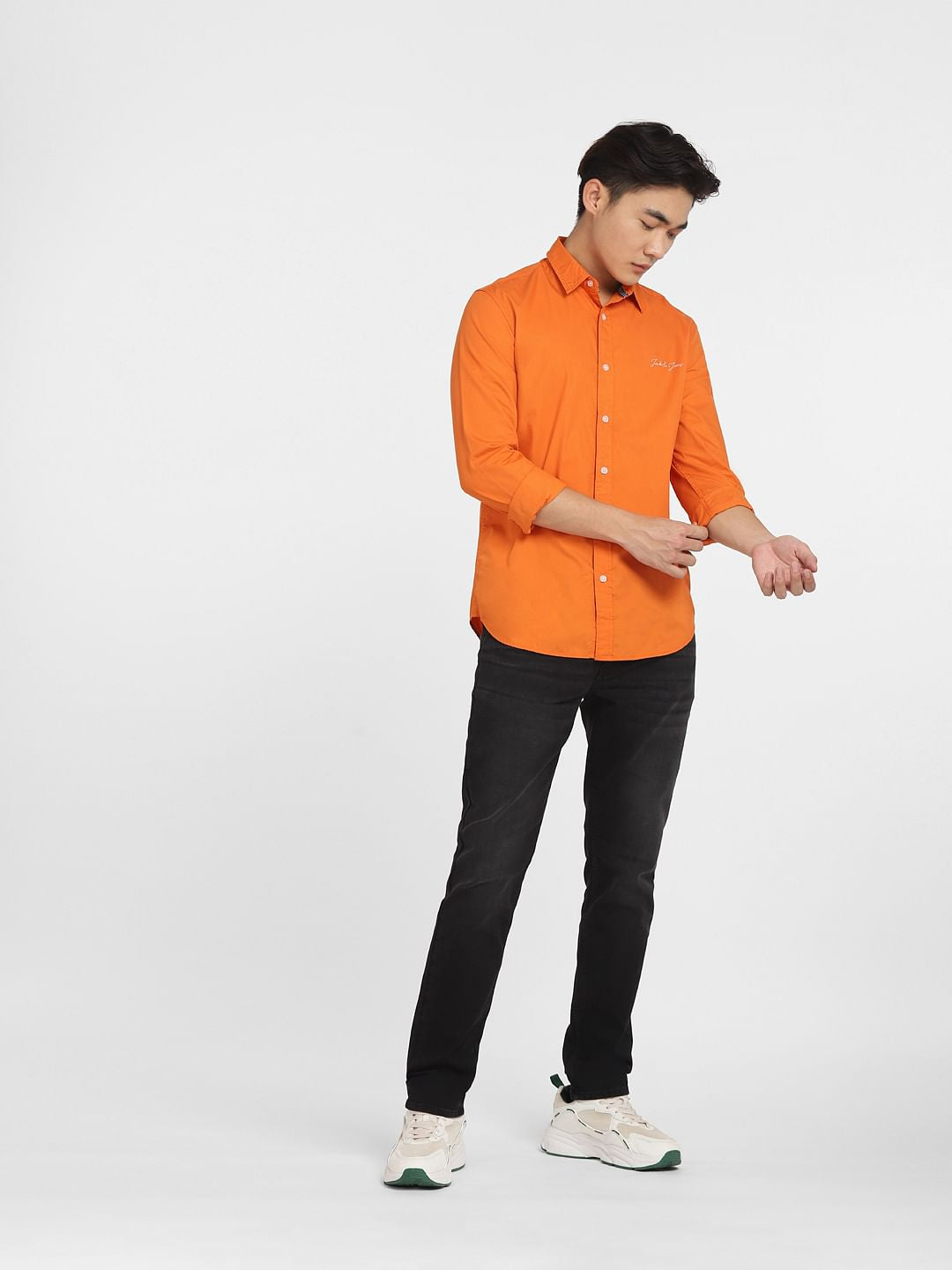 Orange Logo Print Full Sleeves Shirt