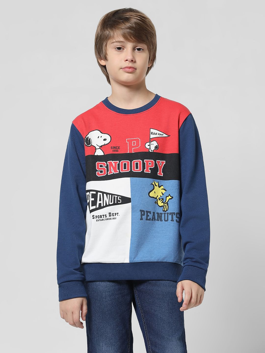 x Peanuts Blue Colourblocked Printed Sweatshirt