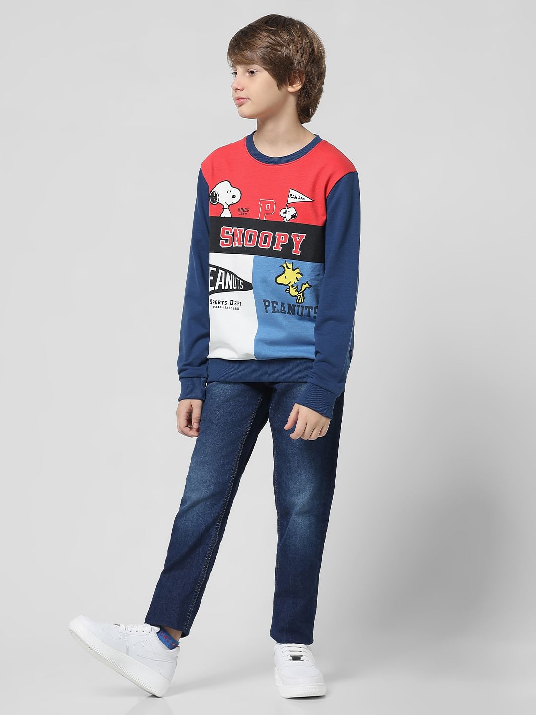 x Peanuts Blue Colourblocked Printed Sweatshirt