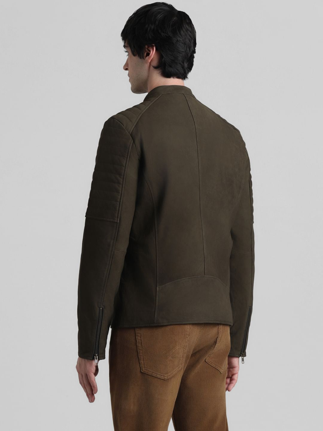Olive Zip-Up Leather Jacket
