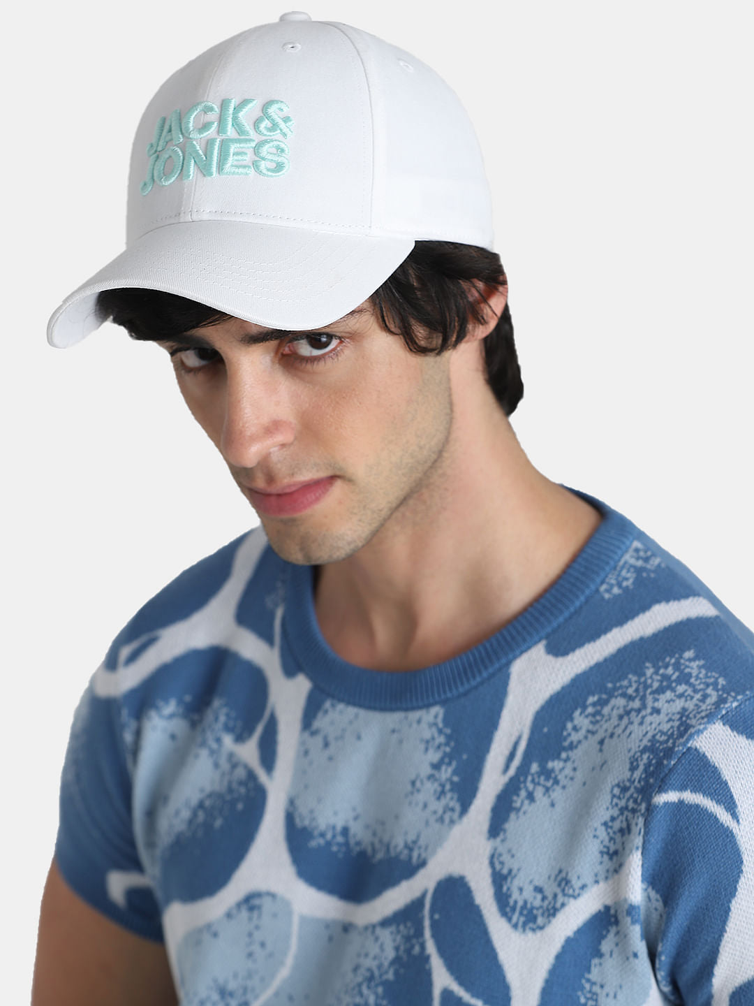 White Logo Print Baseball Cap