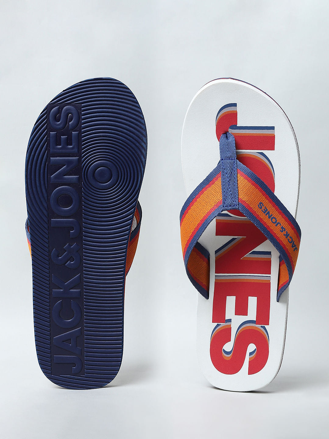 White Logo Print Flip Flops