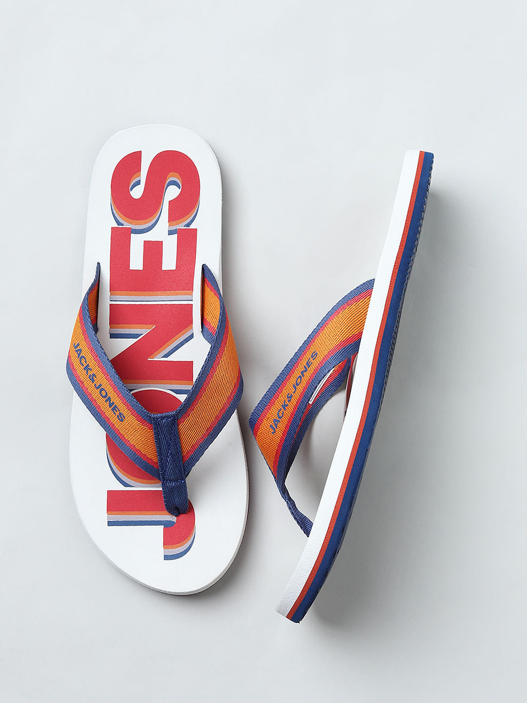 White Logo Print Flip Flops