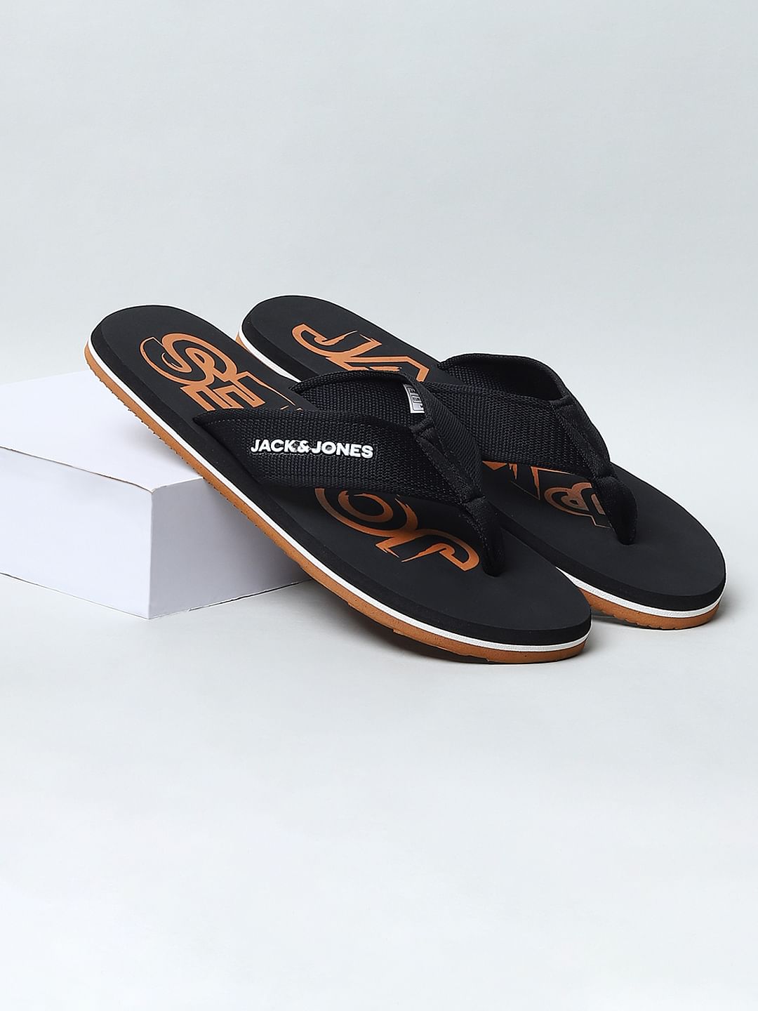 BLACK LOGO PRINT FLIP FLOPS