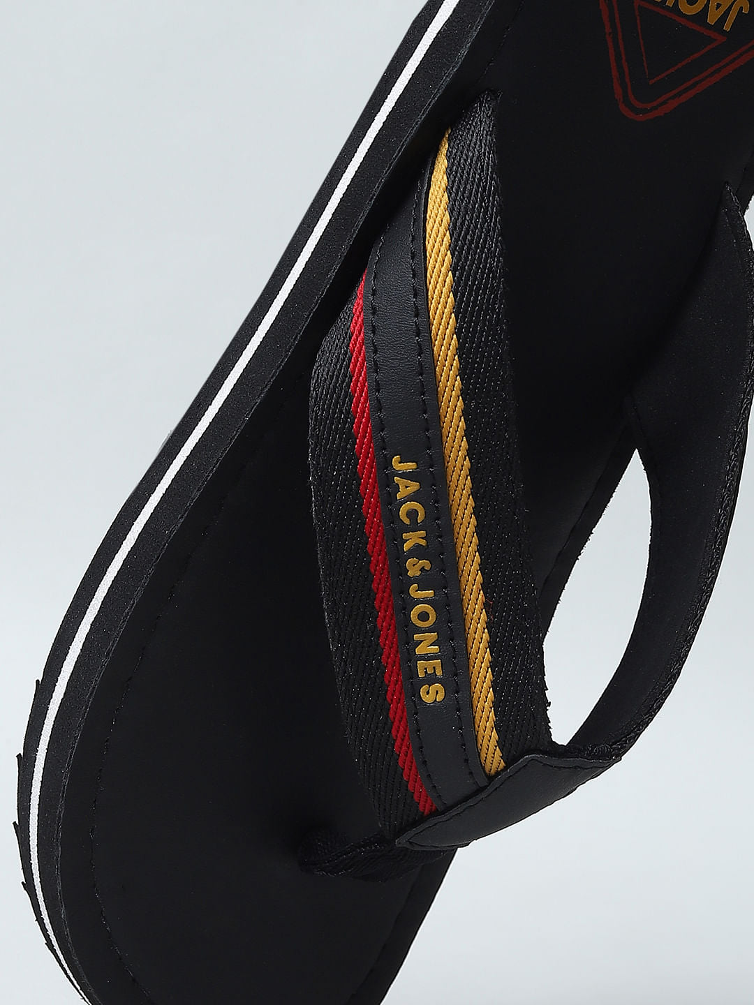 Black Logo Print Flip Flops