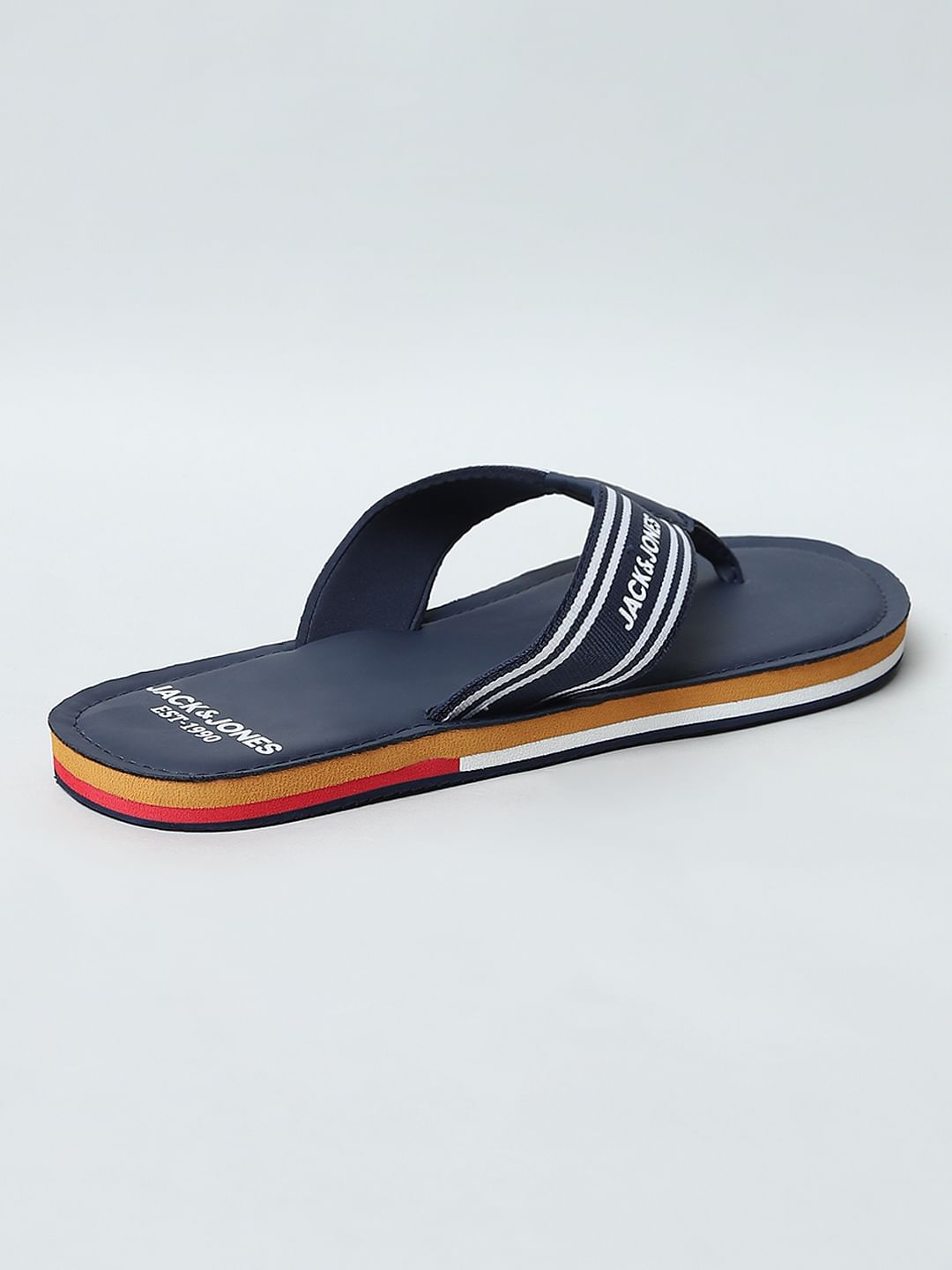 Blue Logo Print Flip Flops