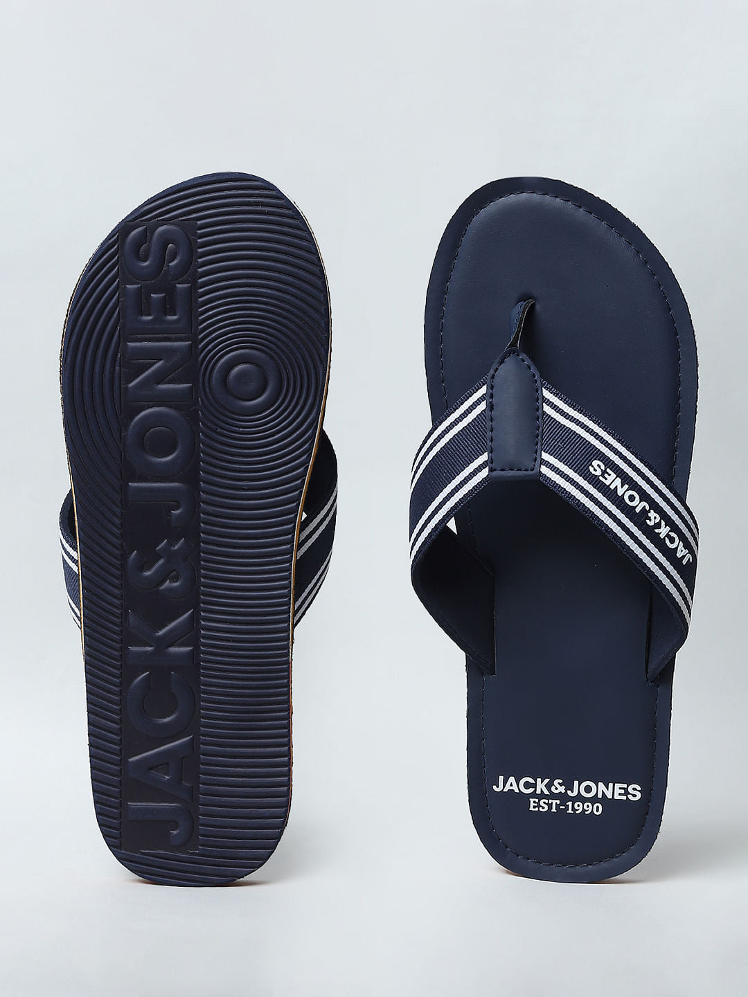 Blue Logo Print Flip Flops