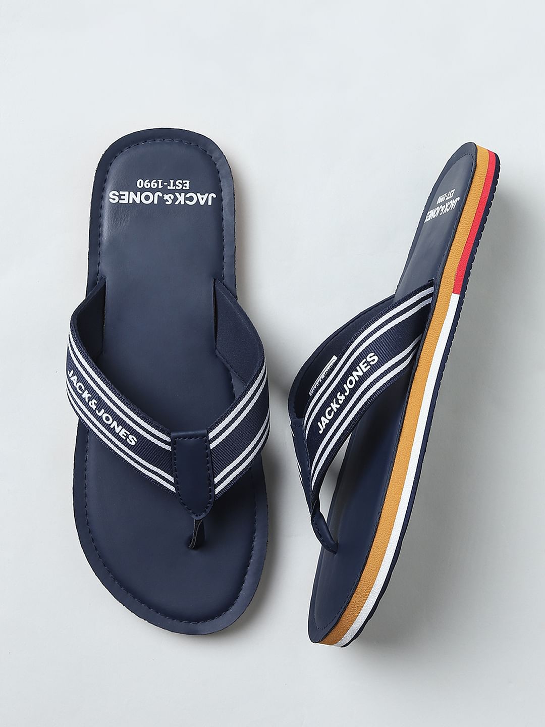 Blue Logo Print Flip Flops