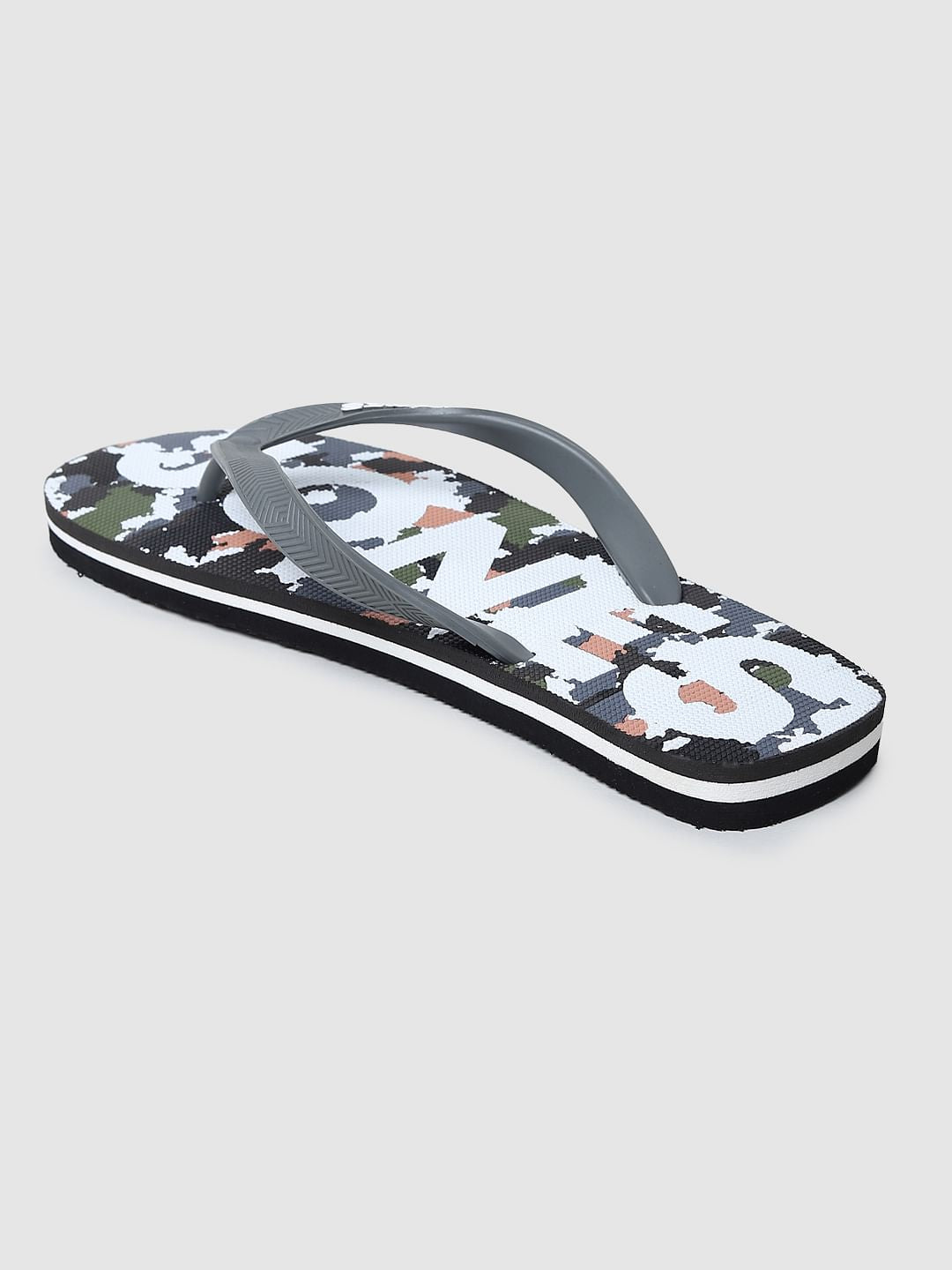 Grey Camo Print Flip Flops