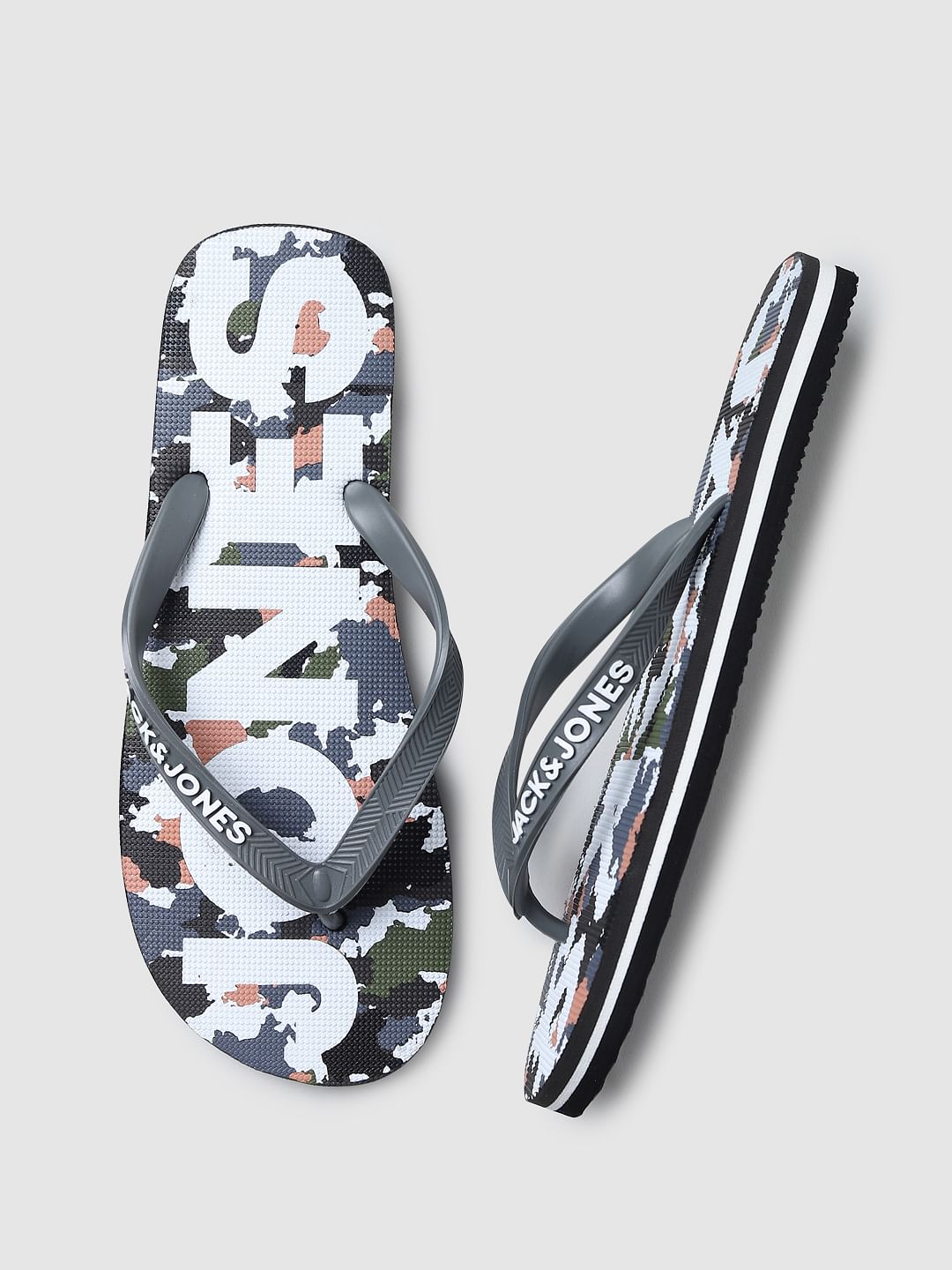 Grey Camo Print Flip Flops