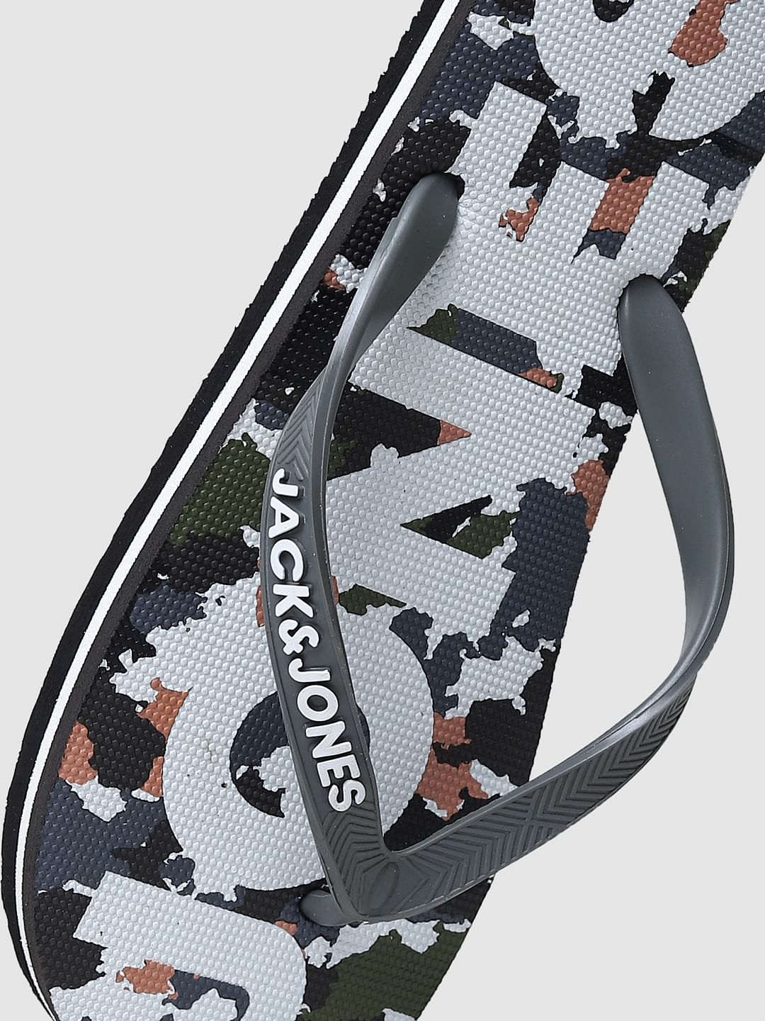 Grey Camo Print Flip Flops
