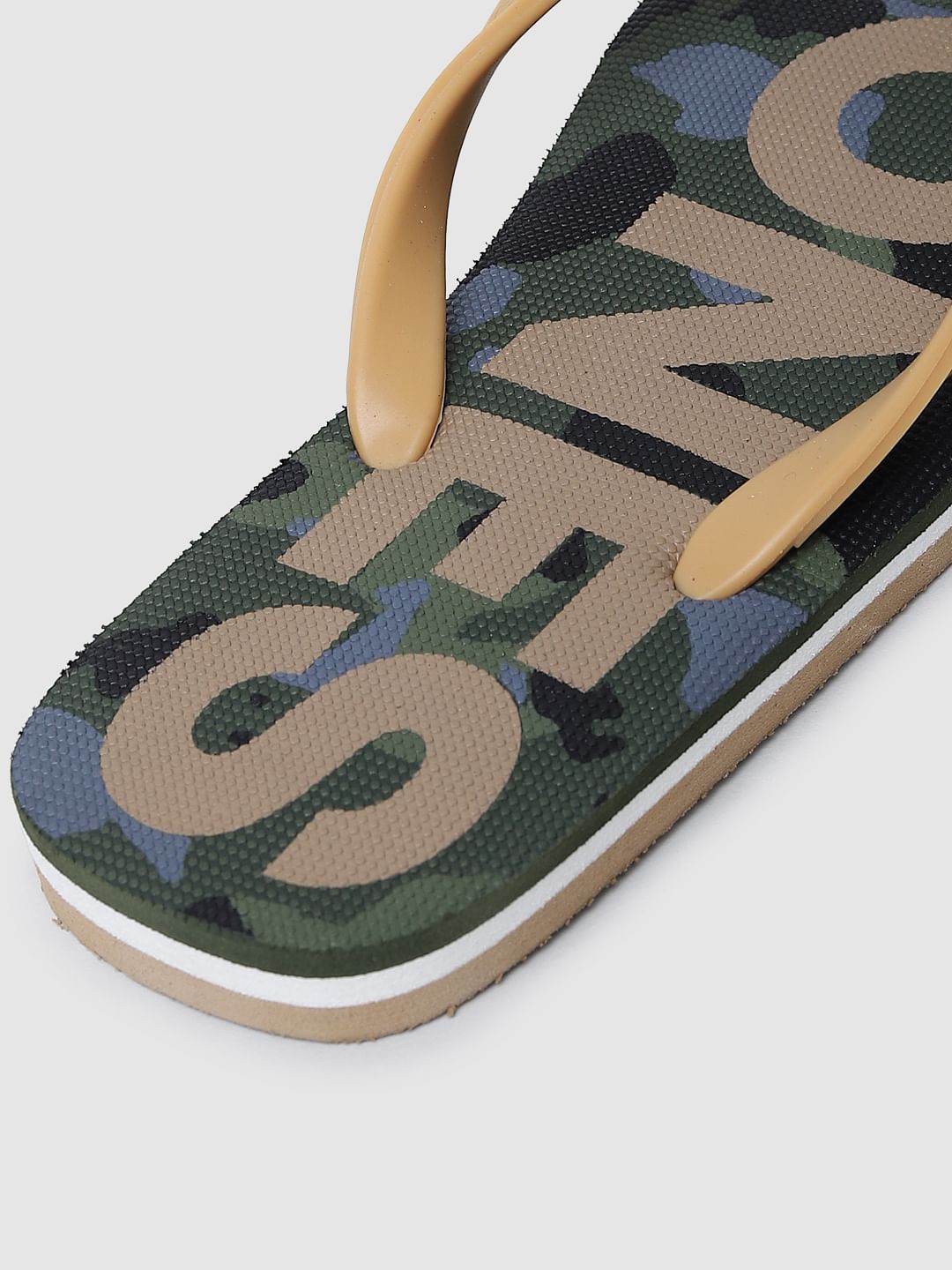 Green Camo Print Flip Flops