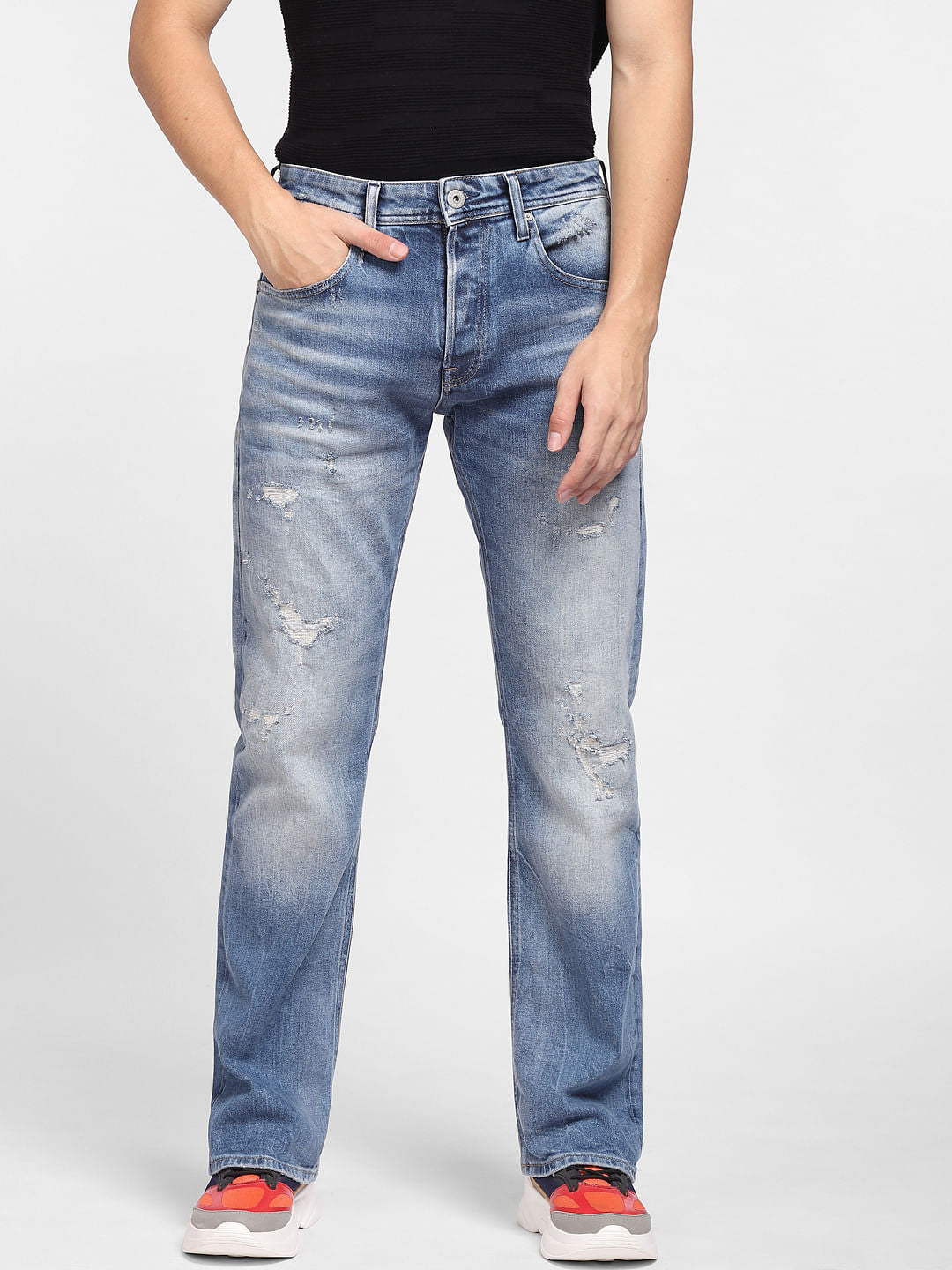 Blue High Rise Distressed Ray Bootcut Jeans