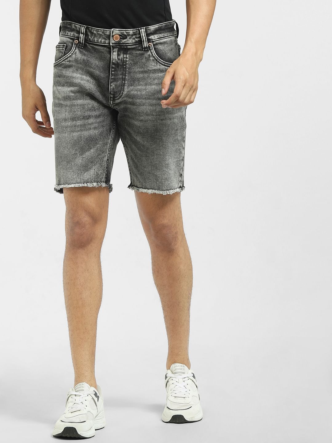 Black Low Rise Washed Denim Shorts