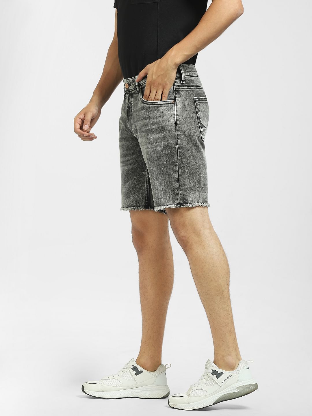 Black Low Rise Washed Denim Shorts