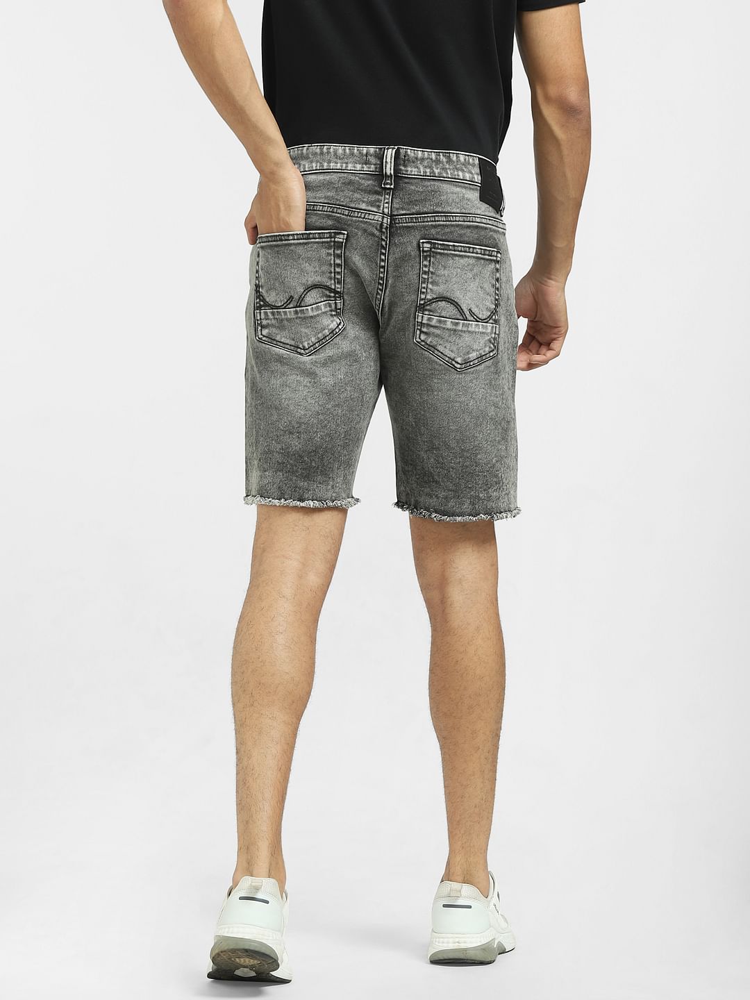 Black Low Rise Washed Denim Shorts