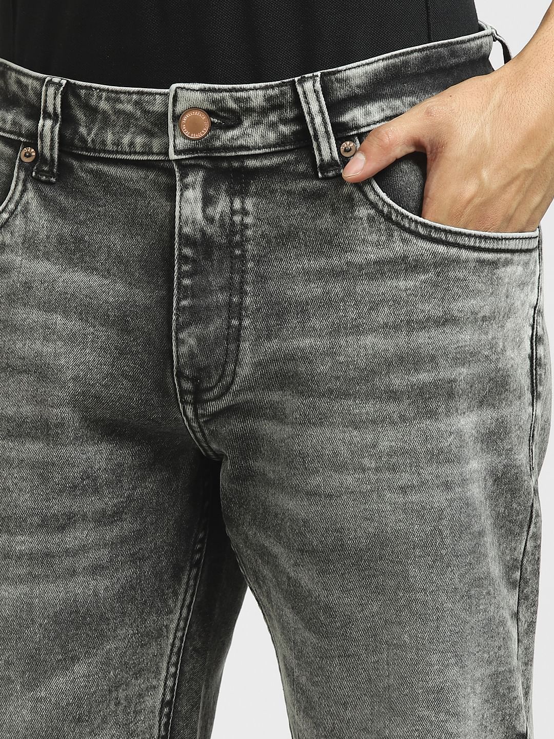 Black Low Rise Washed Denim Shorts