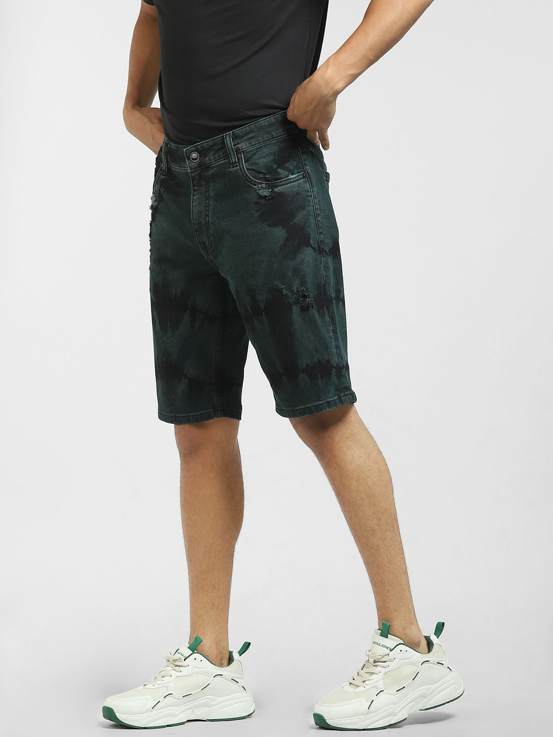 Black Low Rise Tie-Dye Denim Shorts
