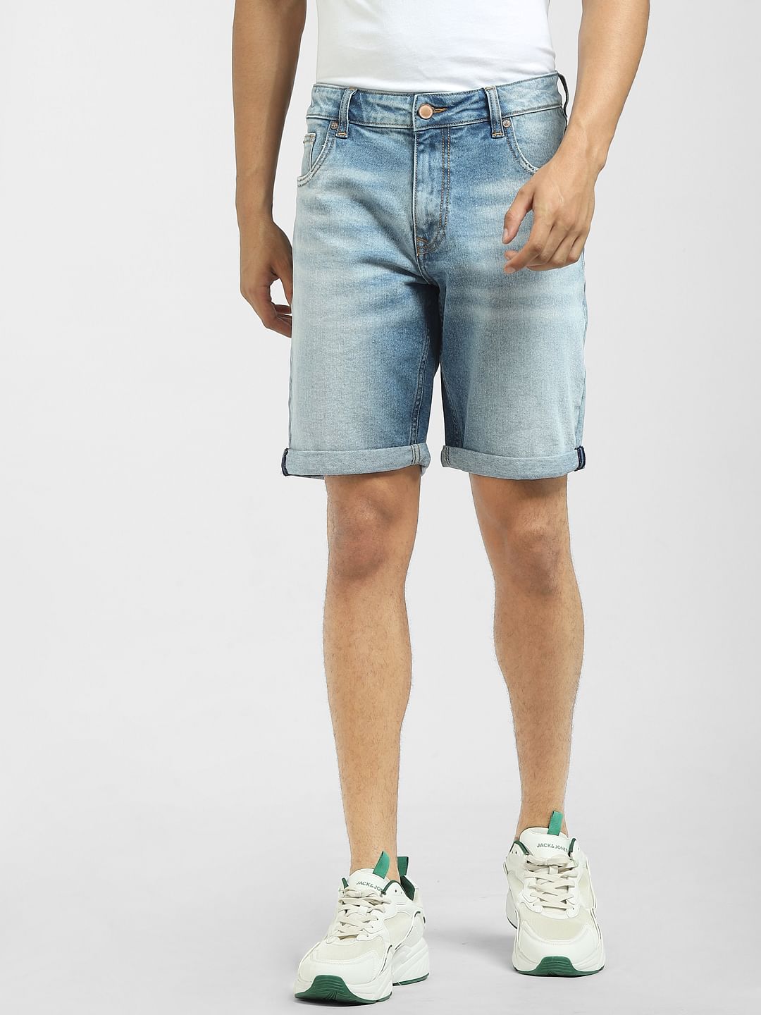 Light Blue Low Rise Washed Denim Shorts