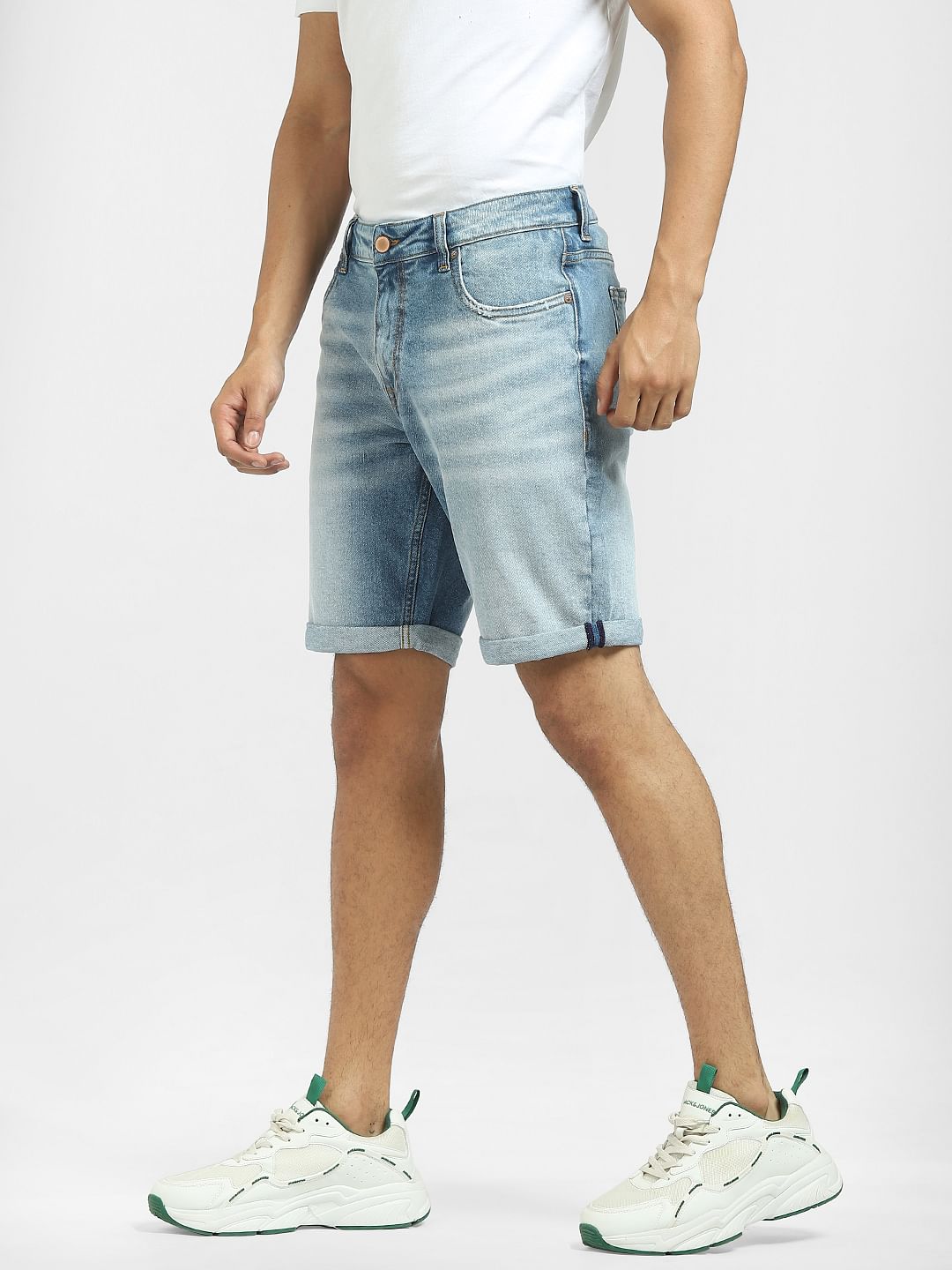 Light Blue Low Rise Washed Denim Shorts