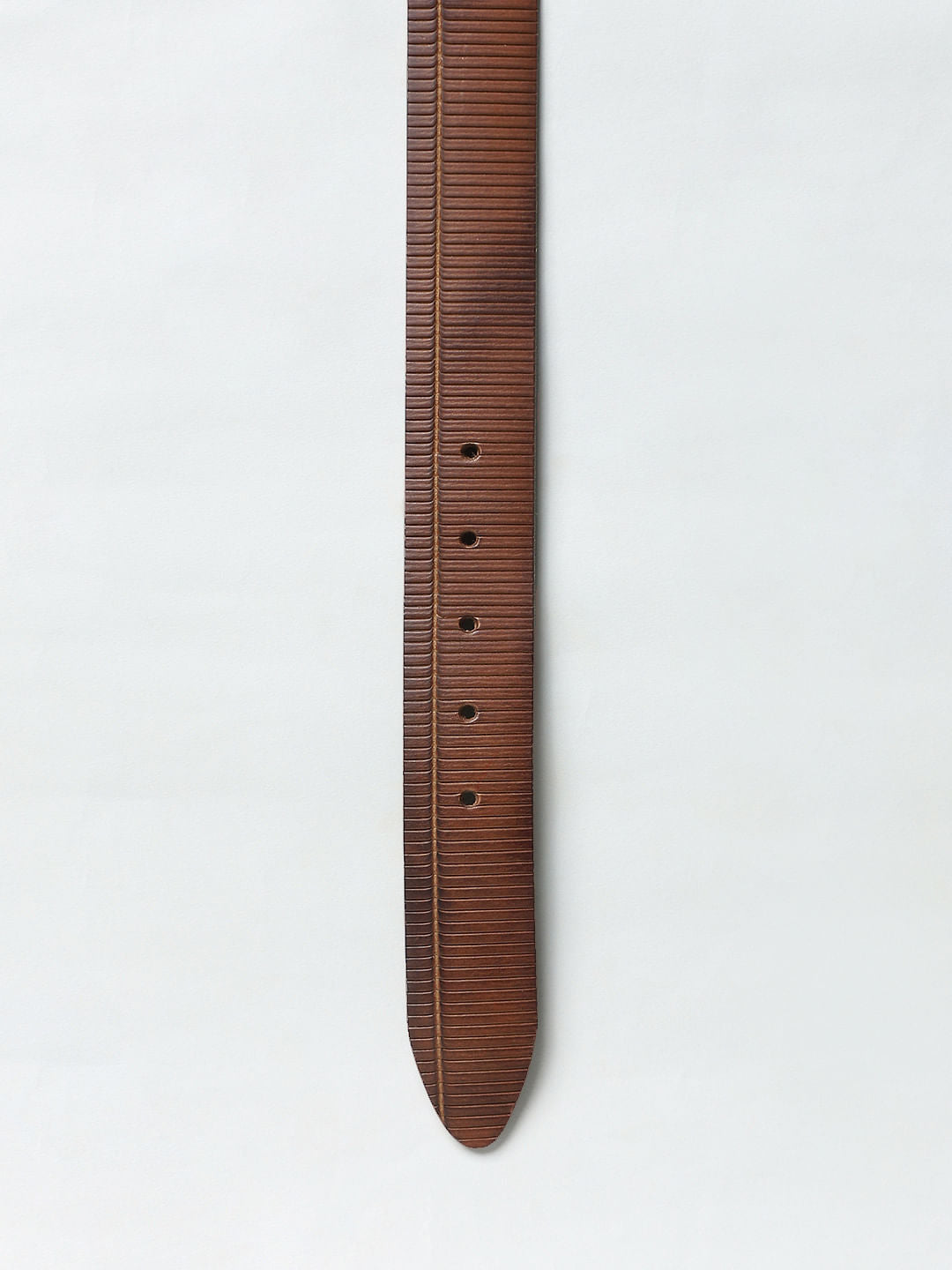 Brown Textured Striped Leather Belt