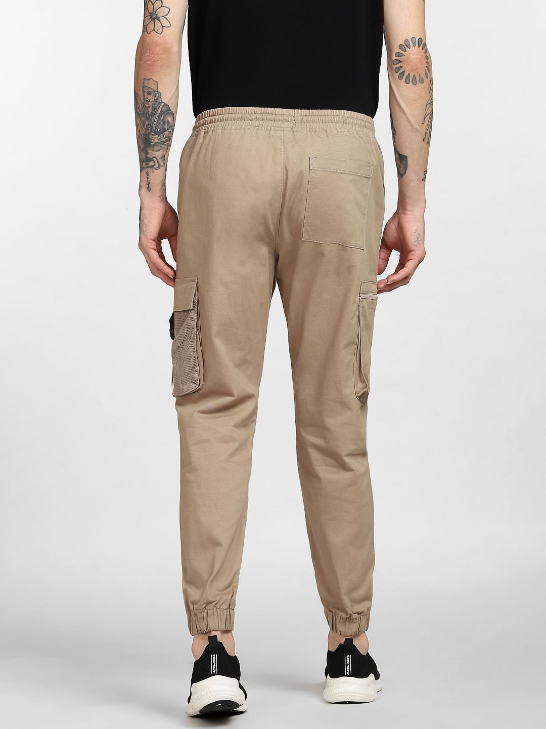 Beige Mid Rise Cargo Pants