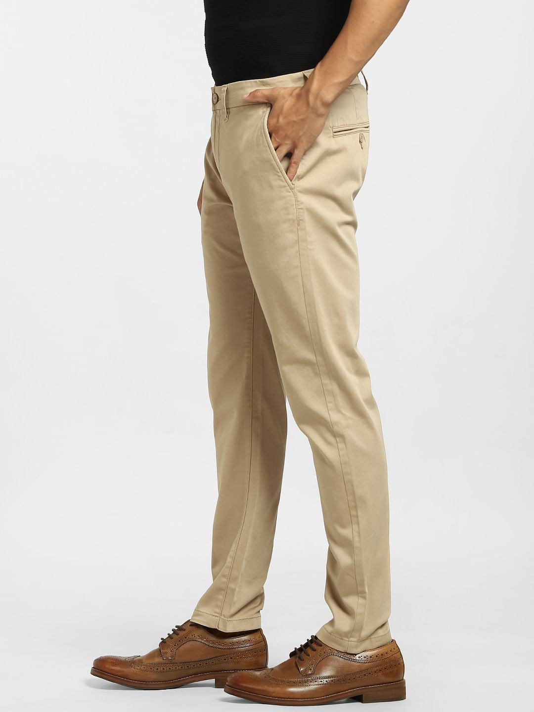 BEIGE LOW RISE REGULAR FIT PANTS