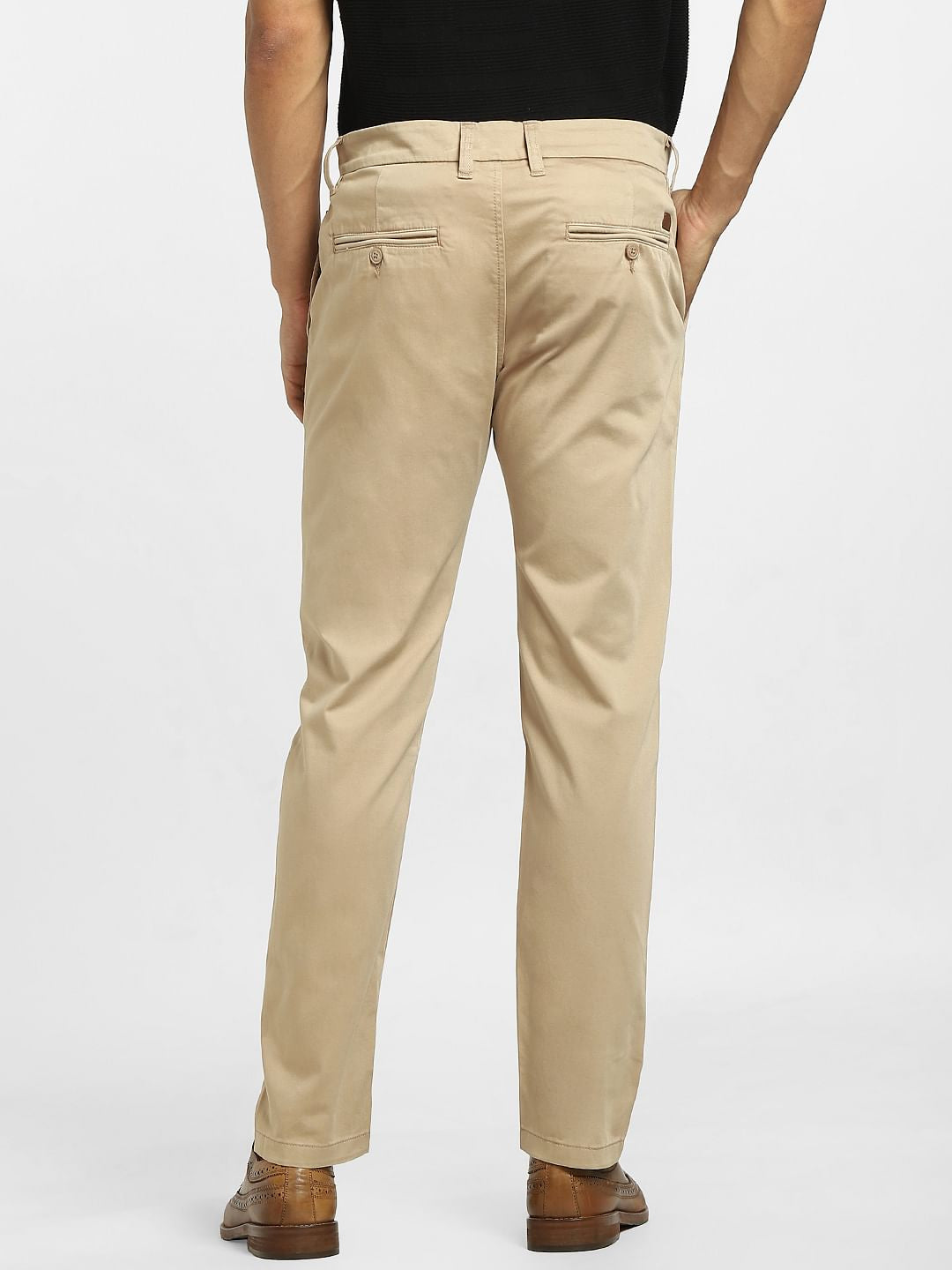BEIGE LOW RISE REGULAR FIT PANTS