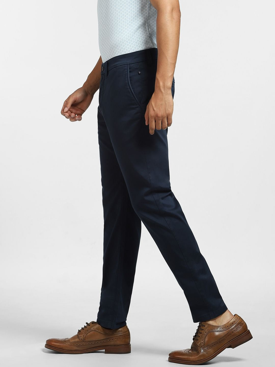 Navy Blue Mid Rise Regular Fit Pants