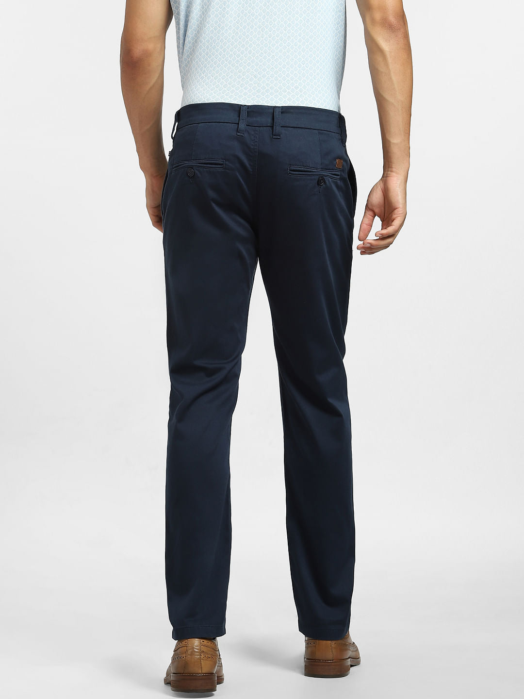 Navy Blue Mid Rise Regular Fit Pants