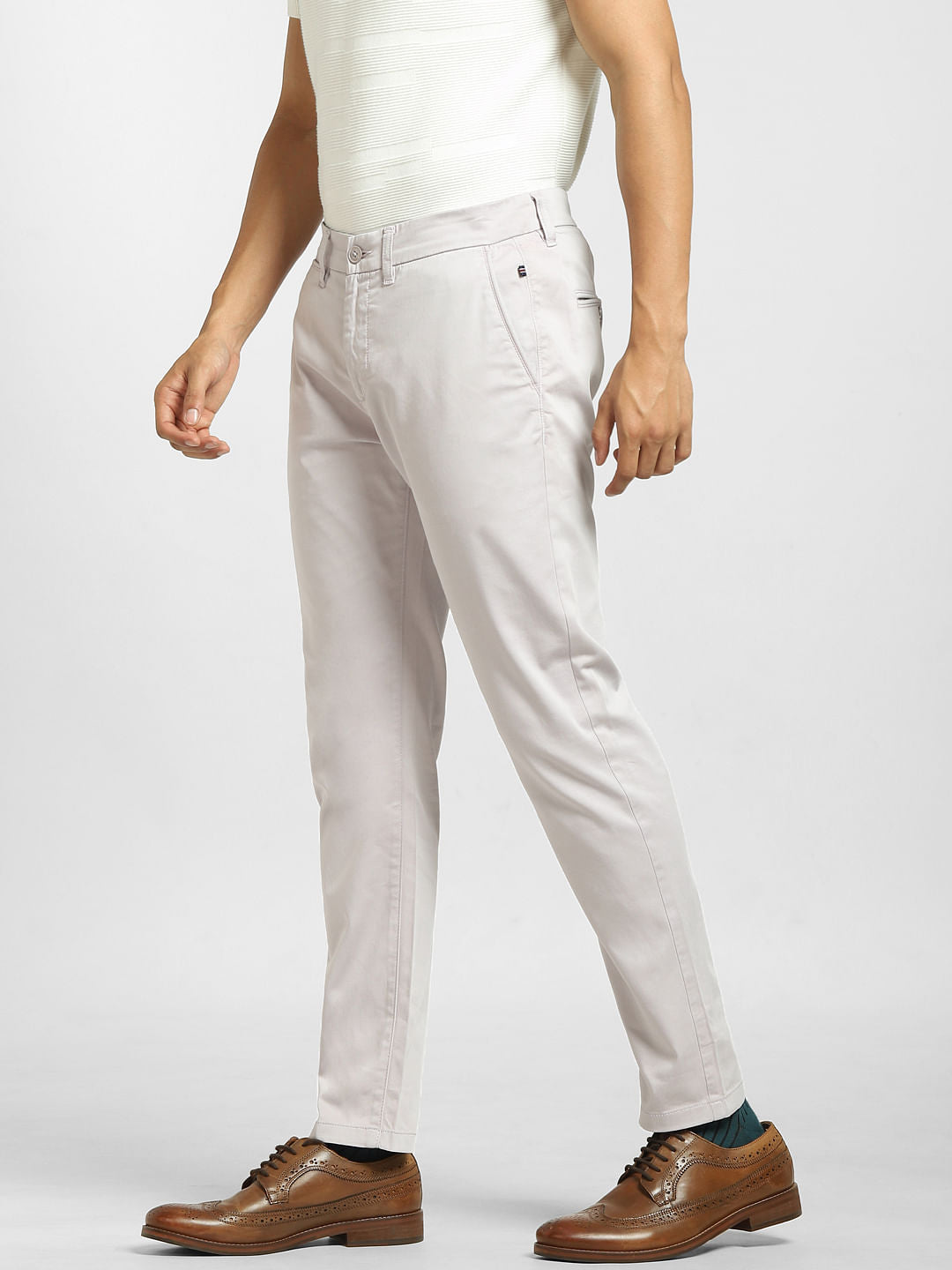 Light Grey Mid Rise Regular Fit Pants