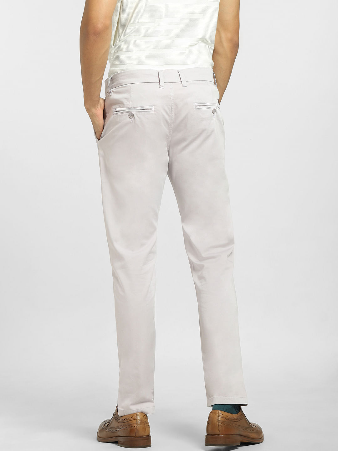 Light Grey Mid Rise Regular Fit Pants