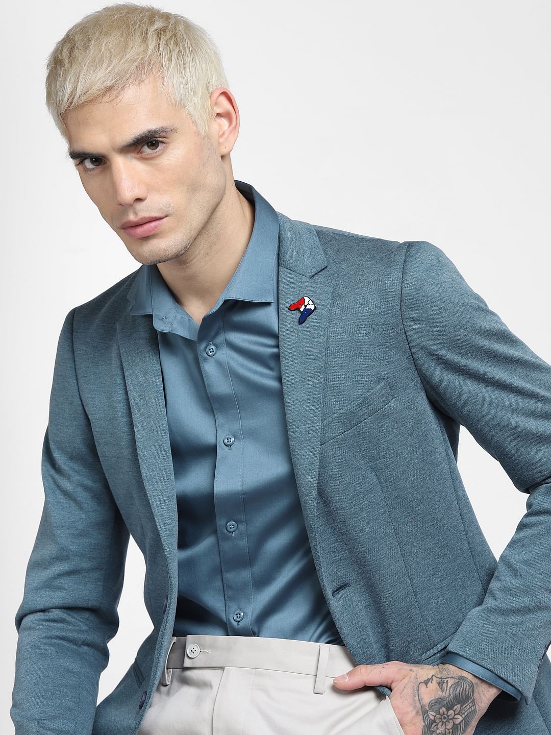 Blue Slim Fit Full Sleeves Shirt